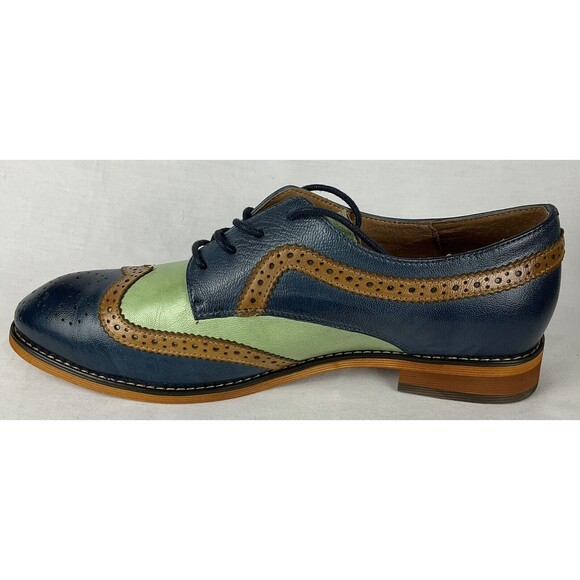 MONA FLYING 10.5 EU 43 Blue Green Leather Lace-up Oxfords Wingtip Derby Shoe - Picture 4 of 11
